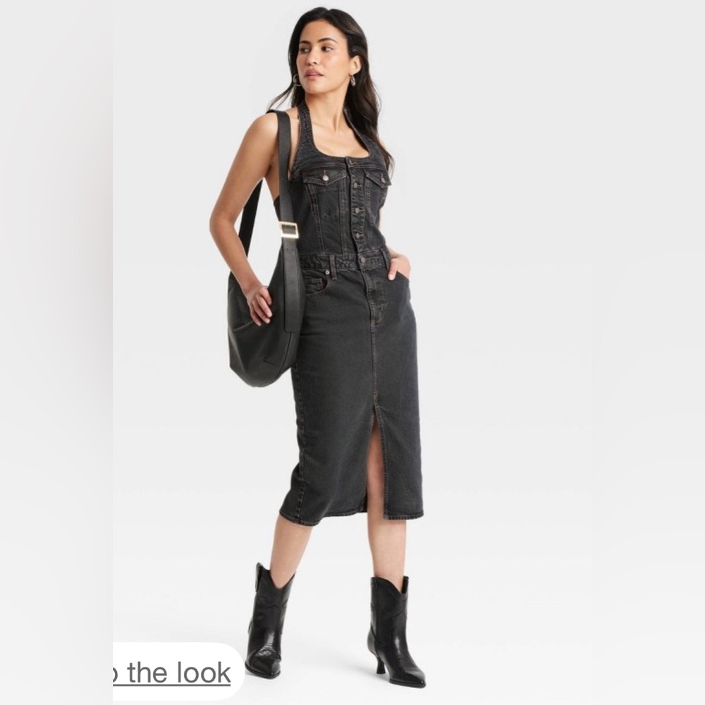 Universal Thread Woman’s Black Wash Denim Halter/Open Back Midi Dress Size 2 NWT - Picture 3 of 10
